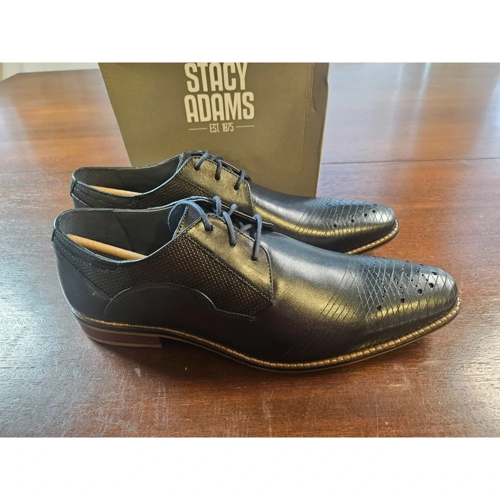 Stacy Adams Men's 11.5 Oxford Jovian Navy Marine Leather Dress Shoes 25504-410